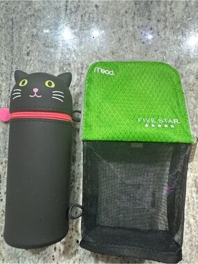 Punilabo Cute Black Cat Pencil Case & Green Mead Five Star Pouch